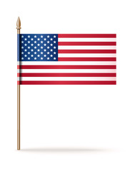 USA flag icon. American flag. United State of America flag. National flag of USA on a golden flagpole. Vector illustration isolated on white background