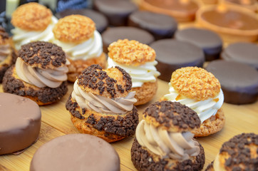 Sweet dessert food on wooden background.