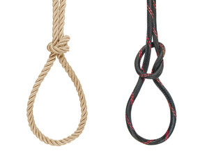 hanging rope knot tied  isolated on white