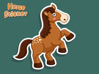 Cute Cartoon Horse Sticker. Vector Illustration With Cartoon Style Funny Animal