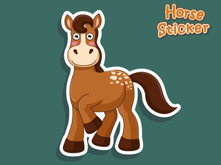 Cute Cartoon Horse Sticker. Vector Illustration With Cartoon Style Funny Animal