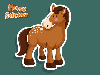 Cute Cartoon Horse Sticker. Vector Illustration With Cartoon Style Funny Animal