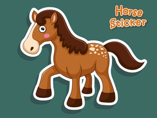 Cute Cartoon Horse Sticker. Vector Illustration With Cartoon Style Funny Animal