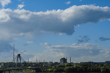Fototapeta na wymiar Wide sky panorama with scattered cumulus clouds