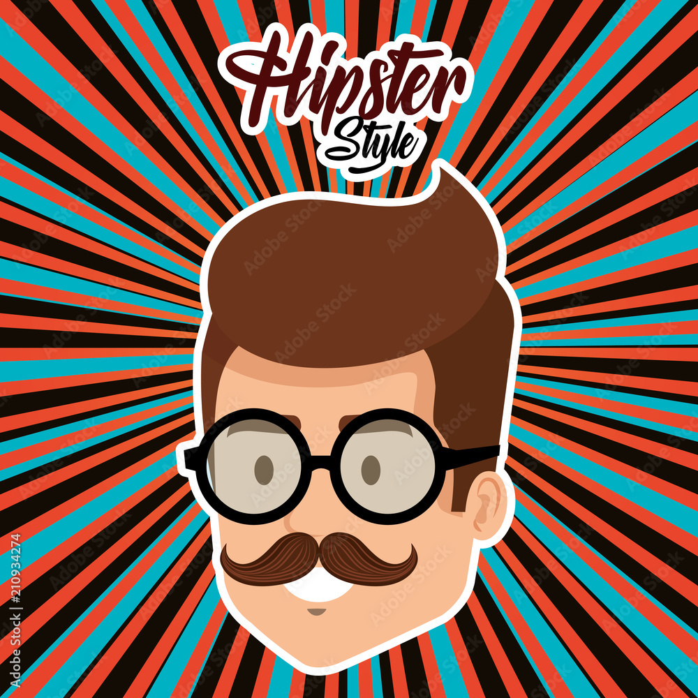 Poster head man style hipster character vector illustration design