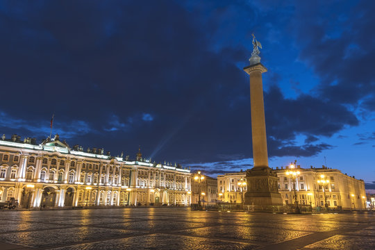Saint Petersburg night city skyline at Palace Square, Saint Petersburg, Russia
