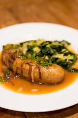 Grilled sausage with Cheesy Creamed Spinach