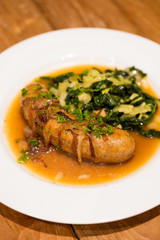 Grilled sausage with Cheesy Creamed Spinach