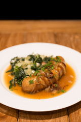 Grilled sausage with Cheesy Creamed Spinach