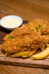 Fish and chips is a hot dish of English origin consisting of fried battered fish and hot potato chips