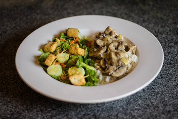 Mushroom and Port Alfredo over rice