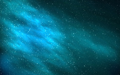 Space nebula clouds with stars aurora light blue