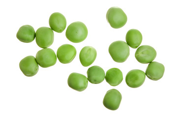 Fresh green pea isolated on white background. Top view. Flat lay