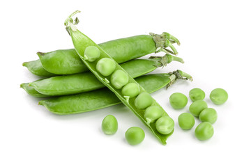 Fresh green pea pod isolated on white background