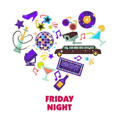 Night club or disco party vector heart poster