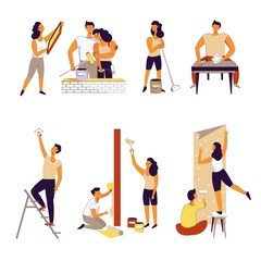 Family couple vector home repair