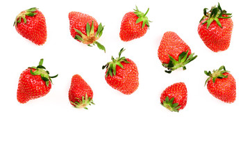 Strawberries isolated on white background with copy space for your text. Top view. Flat lay pattern