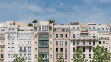 Paris, beautiful buildings, typical parisian facades in the Marais
