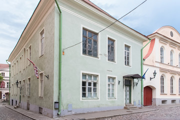 Fototapeta na wymiar Tallinn in Estonia, beautiful colorful houses in the medieval city, typical facades 