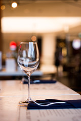 Empty Wine Glasses on table in restaurant