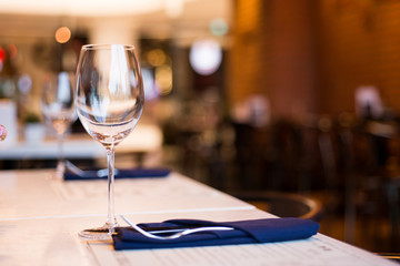 Empty Wine Glasses on table in restaurant