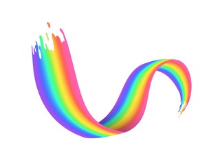 Rainbow brush stroke on white background. Realistic wavy shape of rainbow vector illustration. Creative paint element for design. Colorful natural phenomenon after rain. Bright colors spectrum.
