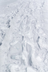 fresh footprints in the snow.