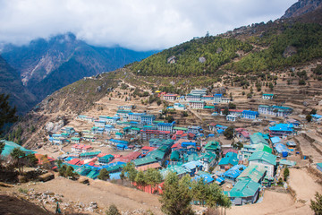 Namche Bazaar beautiful village on the mountain in Nepal