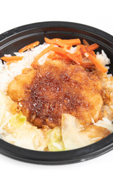 Japanese food, Rice with Pork Cutlet (Tonkatsu) on white background.