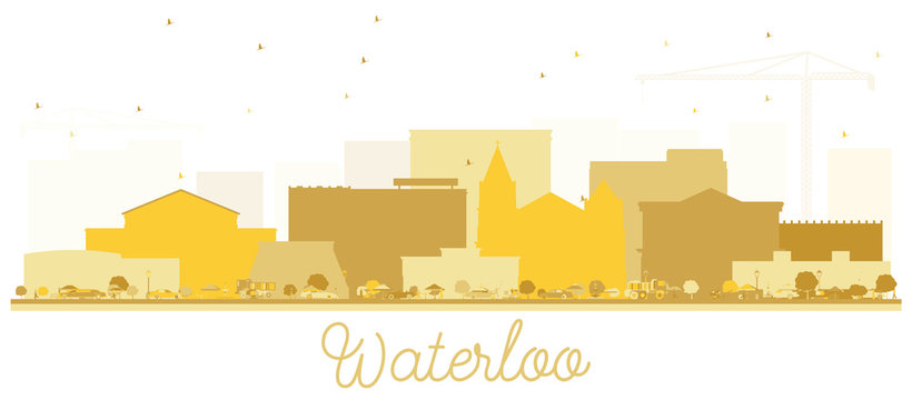 Waterloo Iowa City Skyline Golden Silhouette.