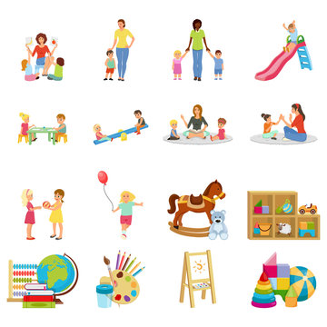 Kindergarten Flat Icons Set