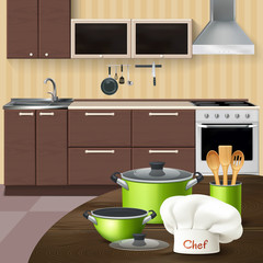 Kitchen Interior With Cookware Illustration