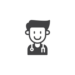 Doctor portrait vector icon. filled flat sign for mobile concept and web design. Medical worker with stethoscope simple solid icon. Symbol, logo illustration. Pixel perfect vector graphics