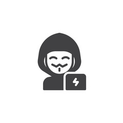 Hacker man vector icon. filled flat sign for mobile concept and web design. Masked anonymous guy in a hood simple solid icon. Symbol, logo illustration. Pixel perfect vector graphics