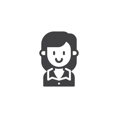 Smiling secretary vector icon. filled flat sign for mobile concept and web design. Female Office Worker simple solid icon. Symbol, logo illustration. Pixel perfect vector graphics