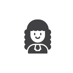 Woman judge vector icon. filled flat sign for mobile concept and web design. Female lawyer simple solid icon. Symbol, logo illustration. Pixel perfect vector graphics