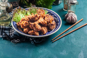 Crispy chicken karaage with lettuce