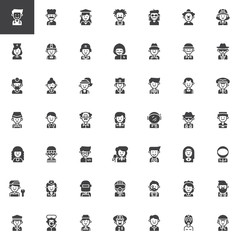 Professions vector icons set, modern solid symbol collection, filled style pictogram pack. Signs, logo illustration. Set includes icons as Doctor, Chef, Student, Scientist, Artist, Nurse Engineer