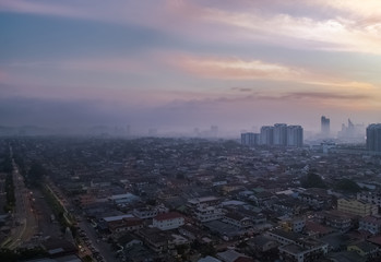Obraz premium Aerial shot at sunrise of Petaling Jaya, suburb of Kuala Lumpur, Malaysia