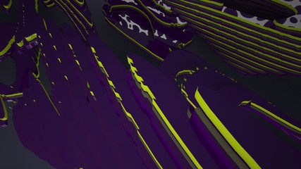 Abstract interior of the future in a minimalist style with colored sculpture. Night view from the backligh. Architectural background. 3D illustration and rendering