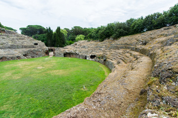 Fototapeta na wymiar Sutri in Lazio, Italy. The rock-hewn amphitheatre of the Roman period