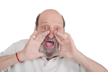 Portrait of elderly man screaming