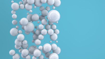 White spheres of random size on blue background