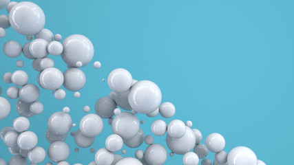 White spheres of random size on blue background