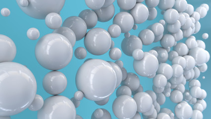 White spheres of random size on blue background