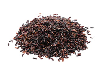 Organic black rice isolated on white background   