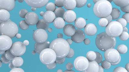 White spheres of random size on blue background