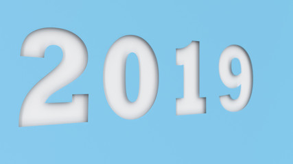 White 2019 number cut in blue paper