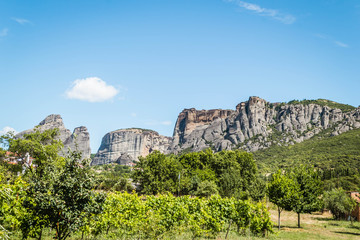 Panoramic view of the mountain from the town of Meteor Kalambaka in Greece