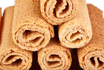 Wafer rolls. Sweet tube wafer isolated on white background. Dessert.